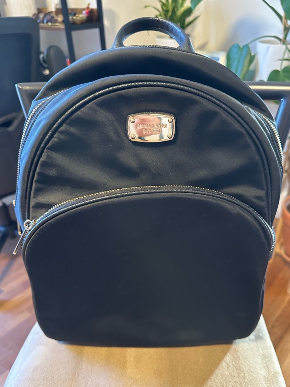 Michael Kors Black Nylon Backpack with Gold Hardware